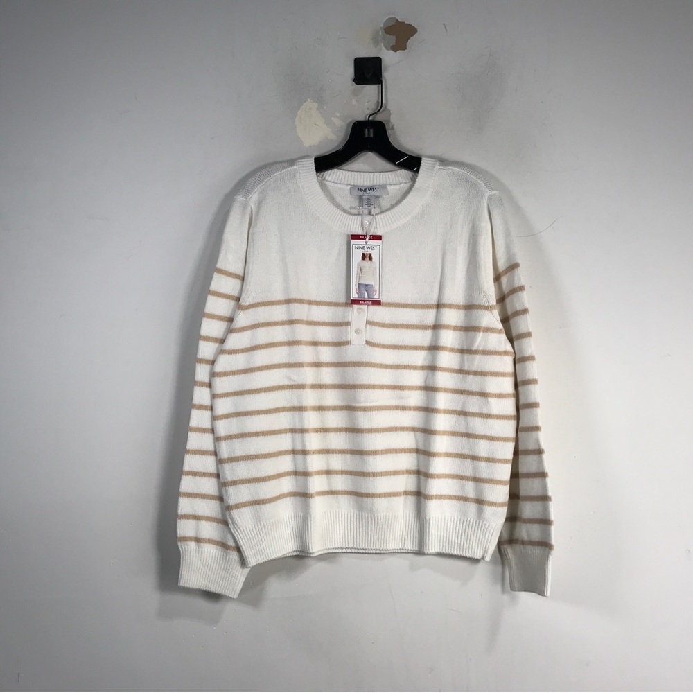 Nine West Striped Knit Sweater, Women's Size XL - Cream/Tan